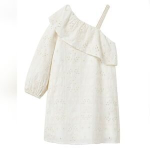 Zara Embroidered Asymmetric White Dress Size 13-14.  B65